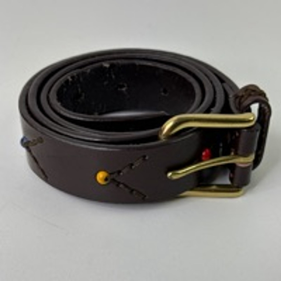 Women's Brown Leather Belt with Multi-Couloured Beads - Picture 2 of 7